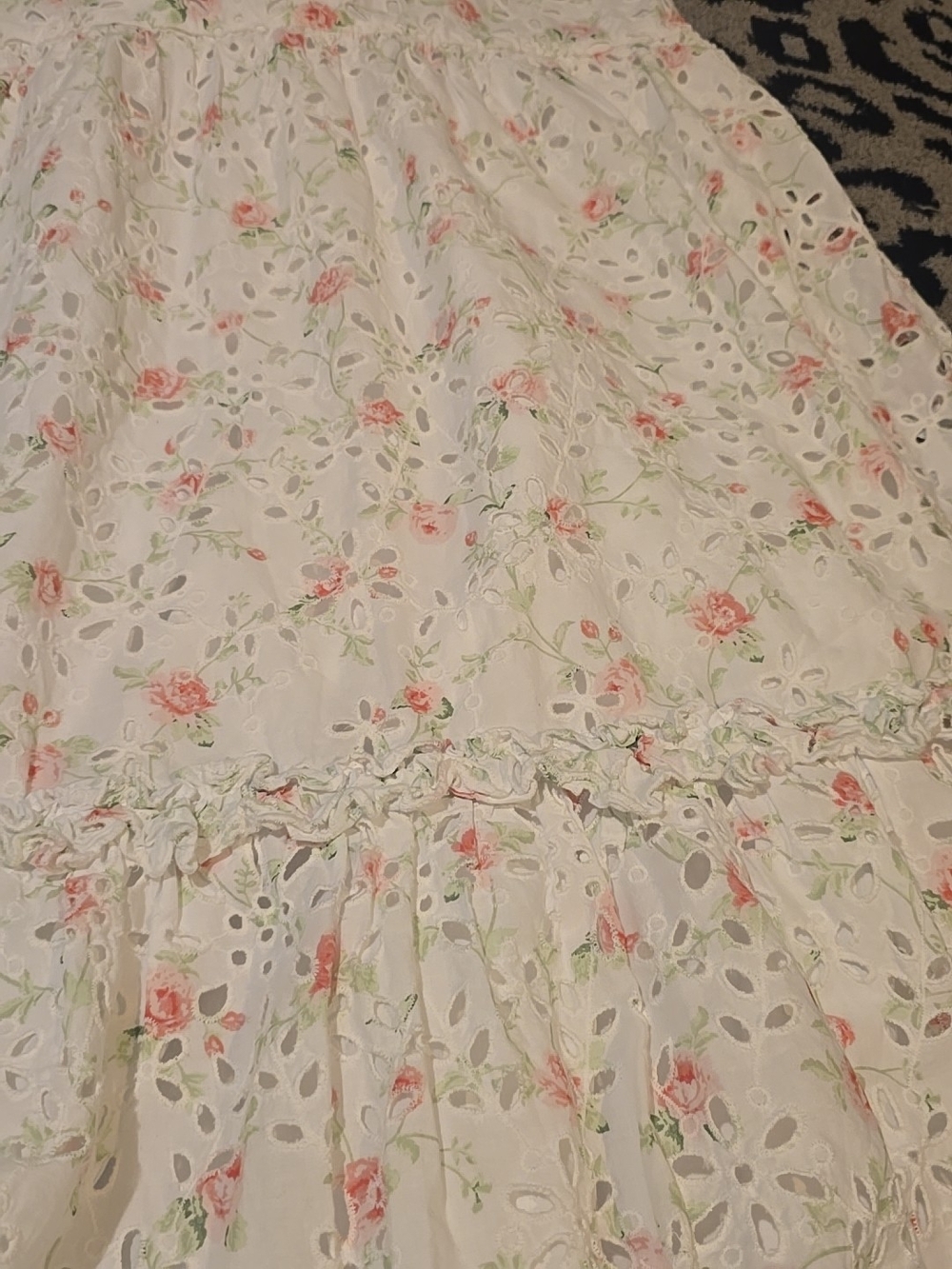 Loveshack Fancy Size 14 100% Cotton White Floral Eyelet Dress with Puff Sleeves - Picture 8 of 16